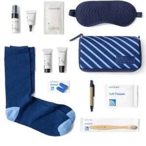 Brooks Brothers United Airlines Polaris Navy Light Blue Striped Amenity Pouch